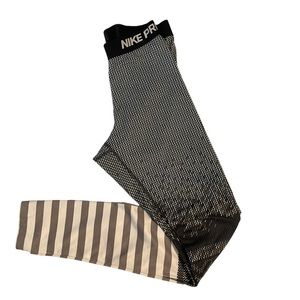 Women’s Nike Pro Dri-Fit Tan Striped and Black Cosmo Leggings, S